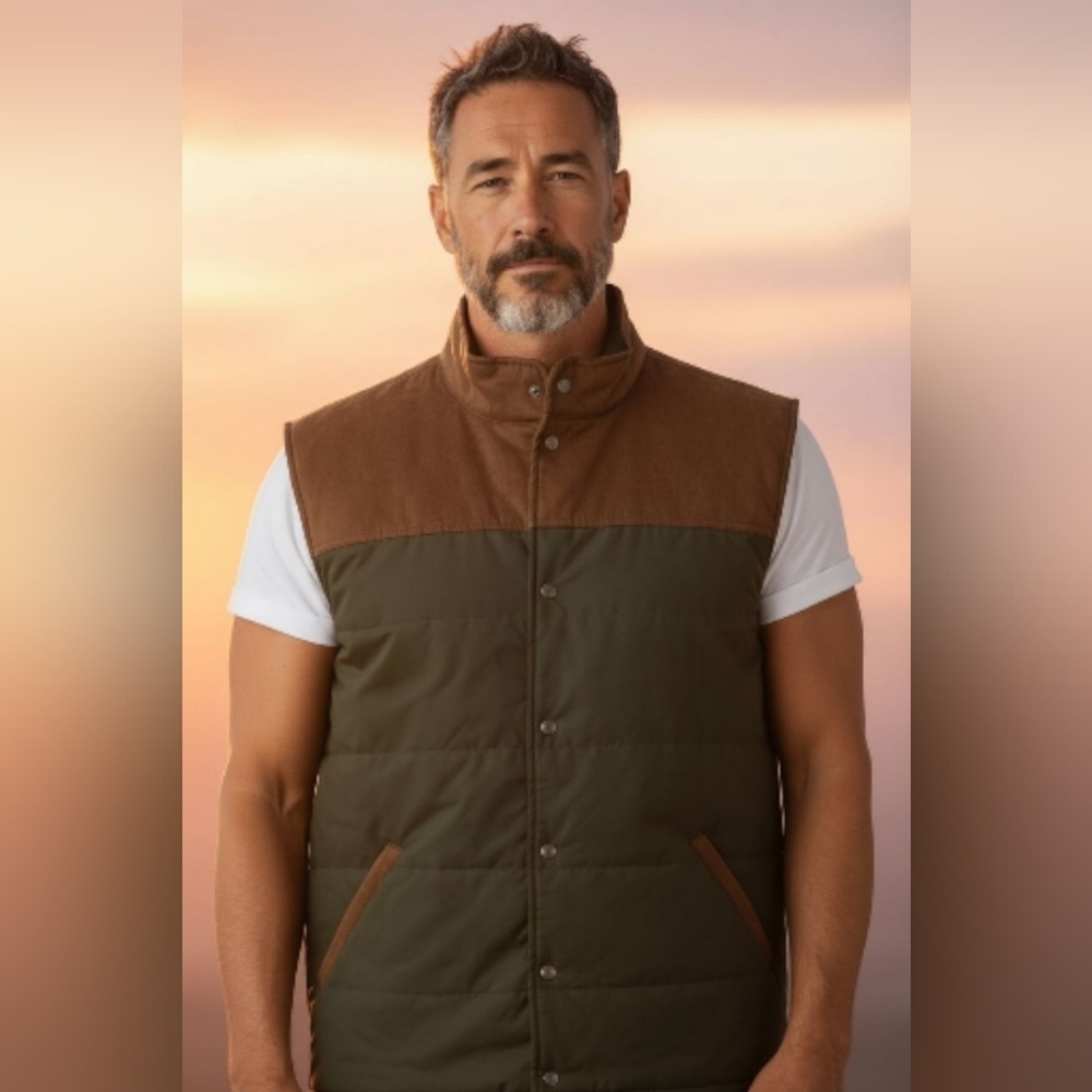 Ridgecut Toughwear Men's Size XL Outdoors Vest Snap Button Mens  Green Brown